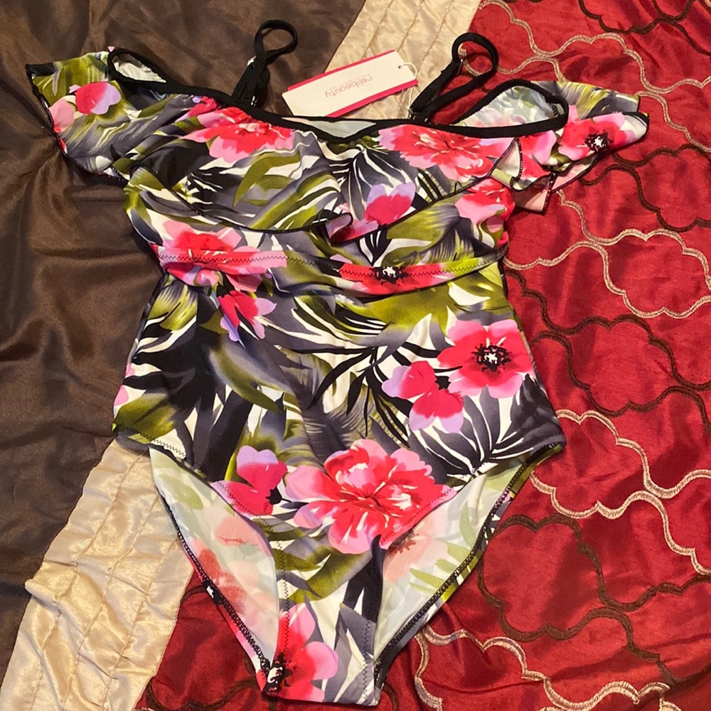 ReliBeauty Women Off Shoulder Swimsuit Ruffle Floral Print One Piece